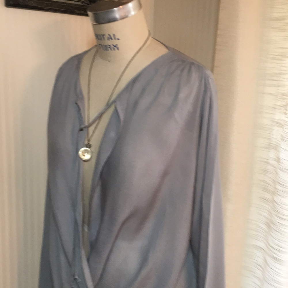 Soft Blue Green Wrap Top - Picture 6 of 8